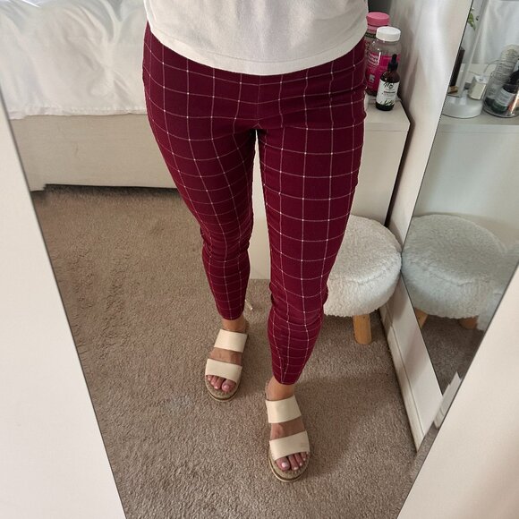Forever21 Red and White Windowpane Work Pants - Picture 2 of 6